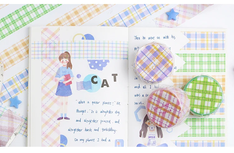Candy Color Grid Masking Tape Bullet Journal Washi Tape Decorative Tape DIY Scrapbooking Sticker Label Stationery