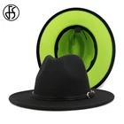 Женская фетровая шляпа FS, двусторонняя фетровая шляпа с пряжкой и широкими полями, черного и зеленого цвета, 60 см