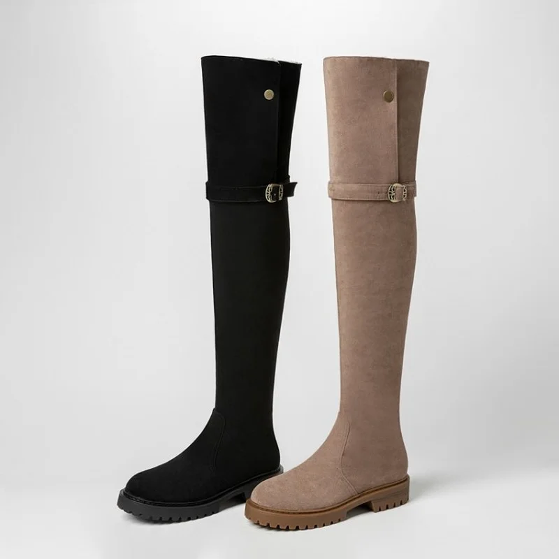 

Women's Boots Autumn Winter Warm Modern Boots Med Heel Round Toe Square Heel Over-the Knee Zip Flock 2021 Sexy Fashion Black