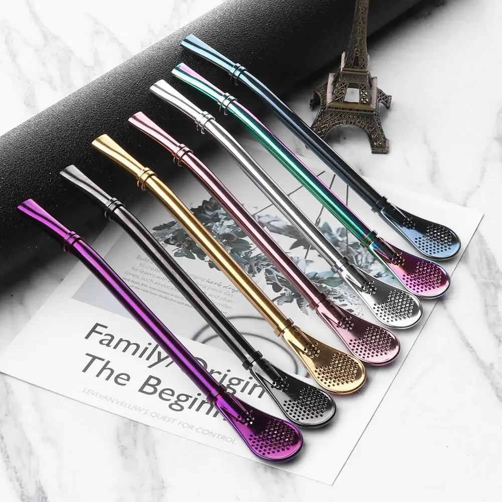 

1pcs Stainless Steel Washable Drinking Straw Spoon Tea Filter Yerba Mate Straws Reusable Tea Straw Filter Sucker Spoon