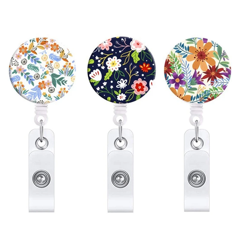 3PCS Badge Reels Retractable Flower Holder with Alligator Clip Id Name Tag Holders for Office Worker Nurses | Канцтовары для офиса