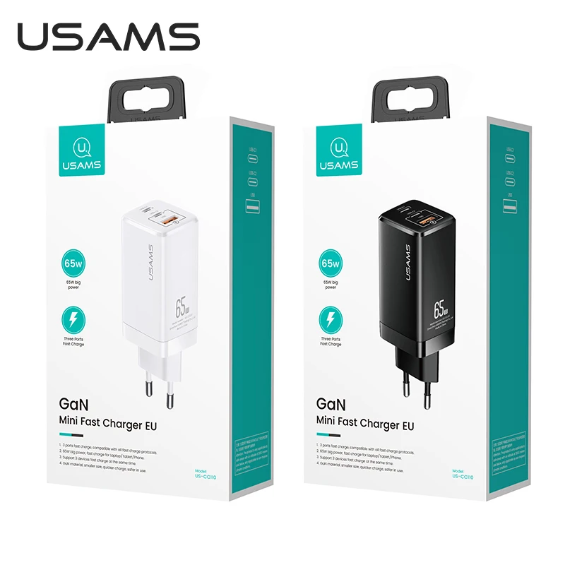 

USAMS 65W GaN Charger Super Fast Charge QC 4.0 3.0 Type C PD USB Portable Quick Charger For iPhone12 Pro/Huawei/Xiaomi/Laptop