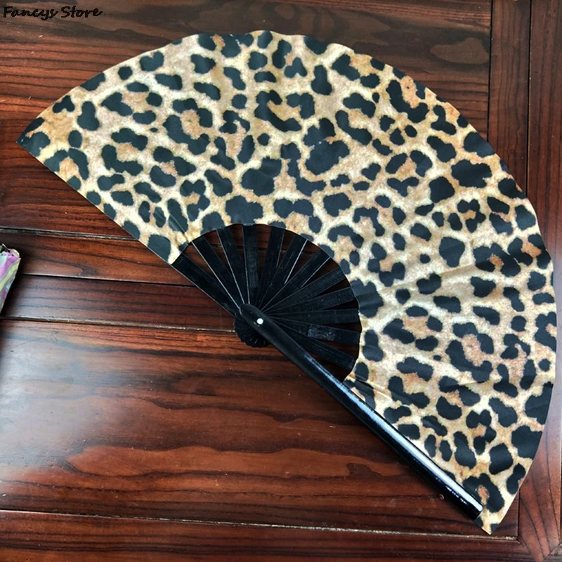 

Black Bamboo Bone Leopard Print Fan Zebra Print Color Skull Dancing Masquerade Props Fan Decoration Stage Play Tool Punk Decor