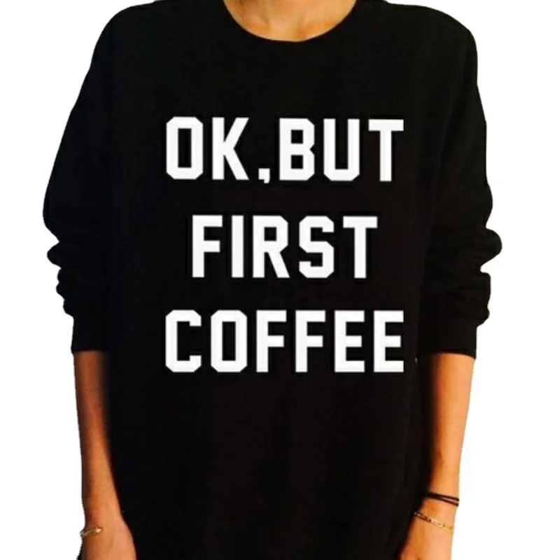 

Autumn Fashion Female T-shirt Long Sleeve Loose Casual Women Clothes Black Letter Printing Round Neck Outer Style Ladies Tops