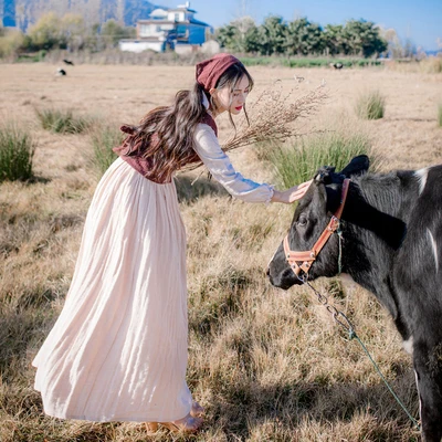 Оригинальное платье в ковбойском стиле ретро из двух частей хлопка и льна тонкое