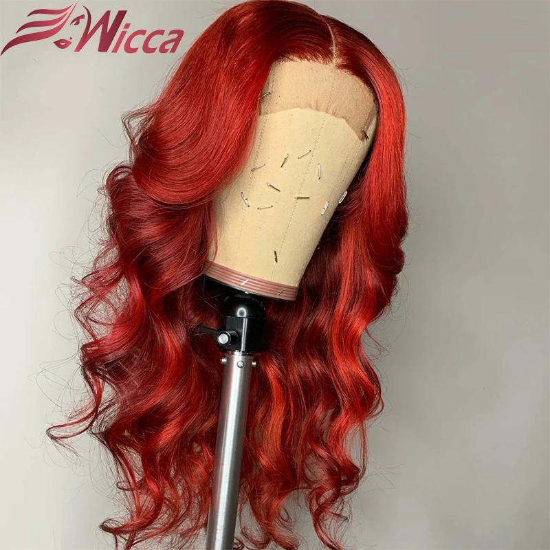 

Transparent Lace Wigs Brazilian Red Lace Frontal Wigs 180% Ombre Red Color Preplucked Lace Front Human Hair Wigs For Women