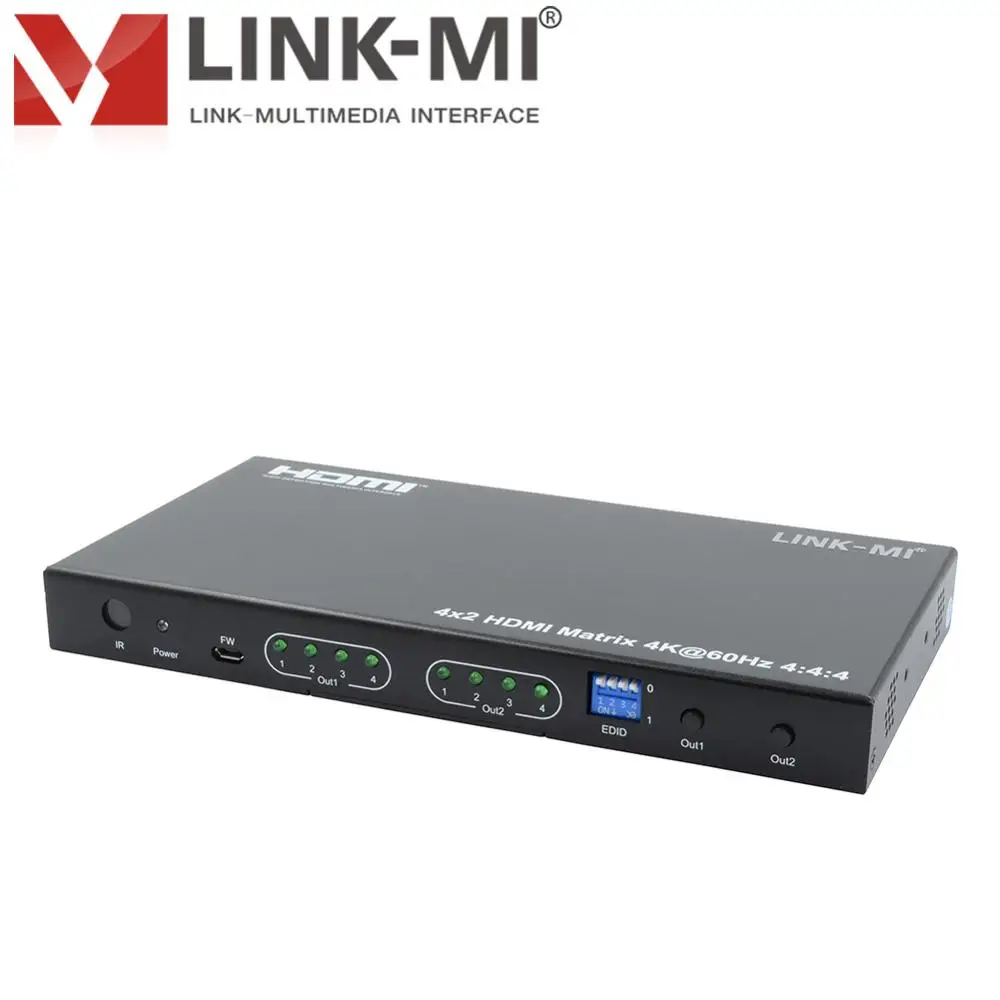 Фото LINK-MI 4x2 HDMI2.0 поддержка матрицы 4K @ 60 Гц YUV4:4:4, 18 Гбит/с, HDCP2.2 UHD матричный переключатель 4 в 2 с аудио №5