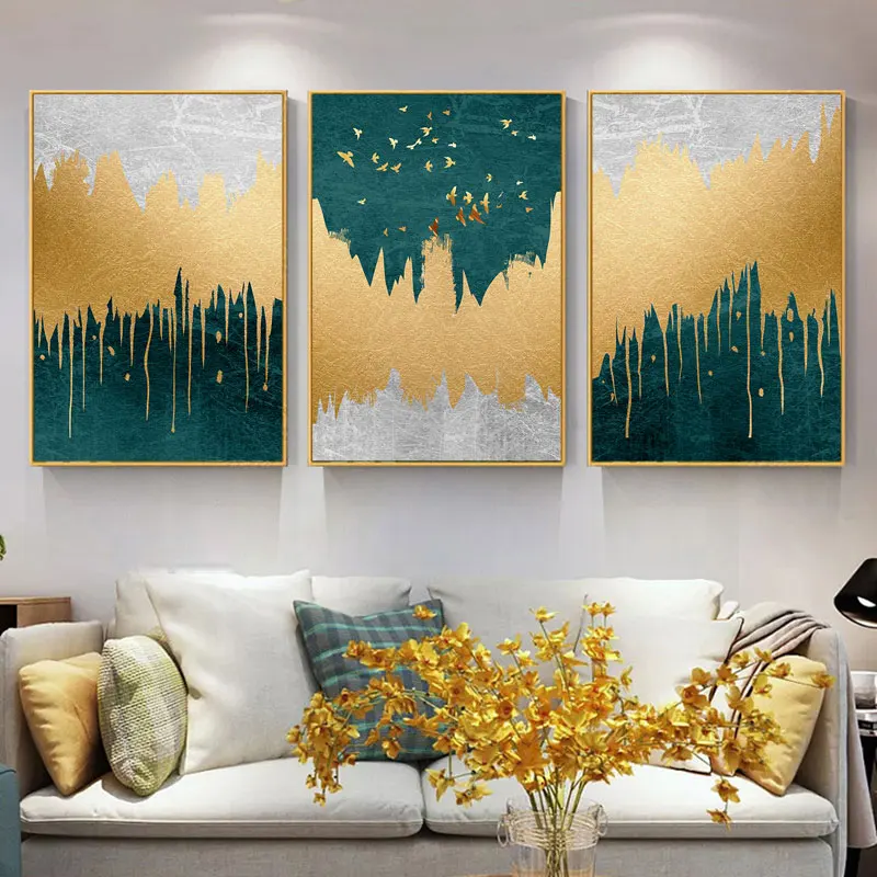 

Modern Abstract Landscape Living Room Decorative Pictures Green Golden Paintings Canvas Posters Wall Art Posters Unframed Piece