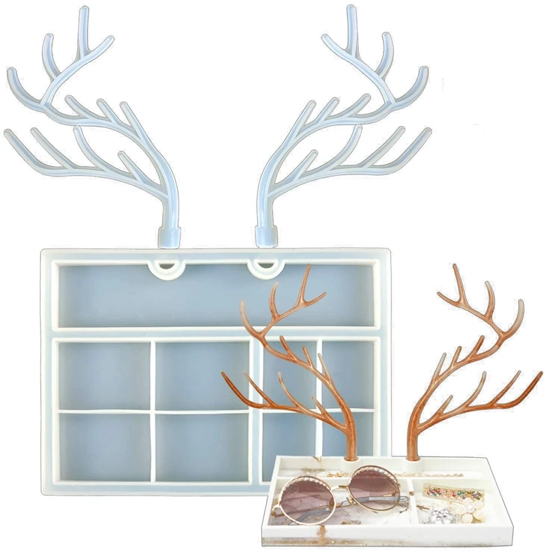 

2Pack Resin Molds, Deer Horn Mold with Jewelry Organizers Epoxy Resin Mold,DIY Cosmetics Tray Resin Casting Molds,