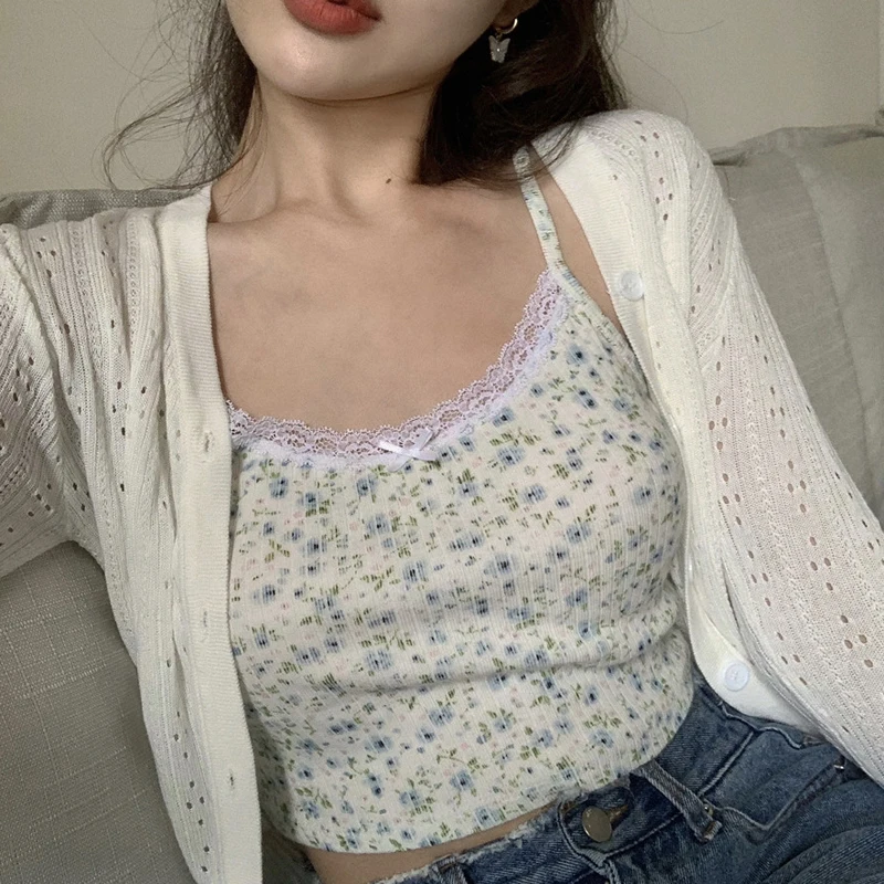 Женский Кружевной укороченный топ с цветочным принтом|Топы| |