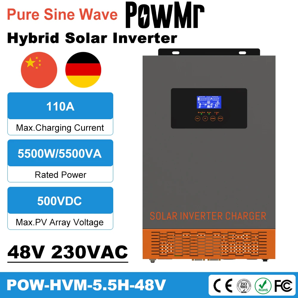 Гибридный солнечный инвертор PowMr кВт MPPT 110A 500VDC PV вход 220 В переменного тока 48