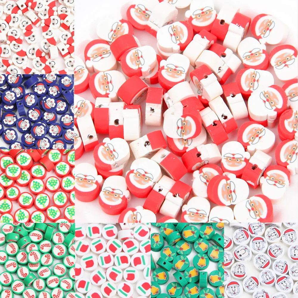 

30pcs Christmas Gifts Polymer Clay Beads Septal Loose Beads for Jewelry Making Bracelet DIY Necklace Hand made Accessories
