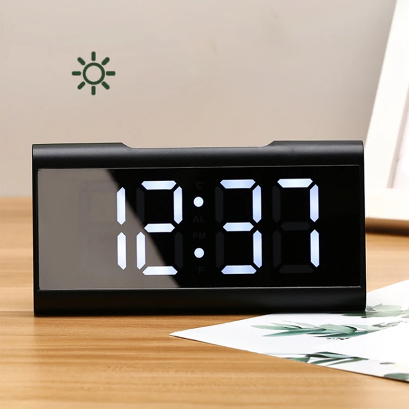 

Digital Alarm Clock, LED Display Clock Makeup Bedroom Mirror Travel Alarm Office Bedroom Clock, Alarm Clock with Snooze