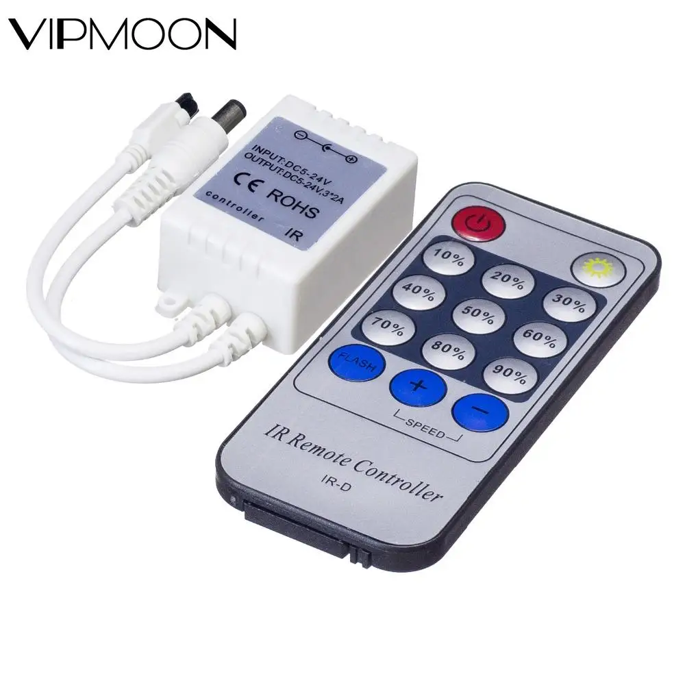 

DC 12V-24V Mini Remote Control Dimmer IR Controller 14 Key Remote for Single Color LED Strip LED Ribbon LED Tape Controller