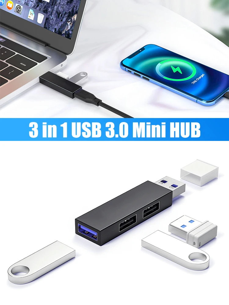

Концентратор USB 3,0, 3 порта, мини-разветвитель, Портативный высокоскоростной концентратор 5 Гбит/с, адаптер-удлинитель для ПК, ноутбука, кардр...