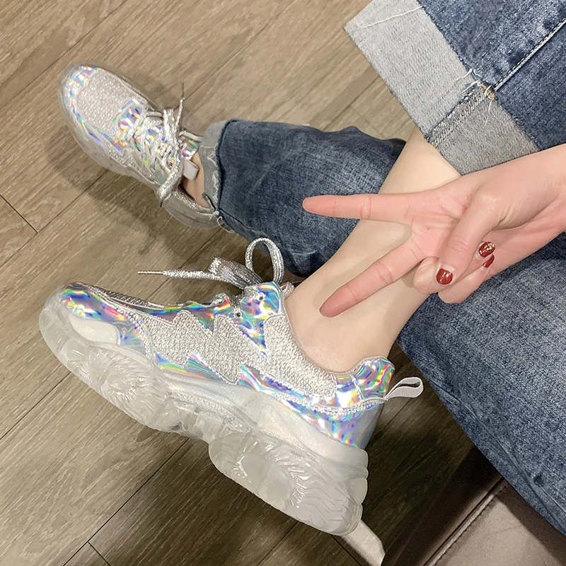 Модные прозрачные дышащие вулканизированные туфли из ПВХ со шнуровкой женская