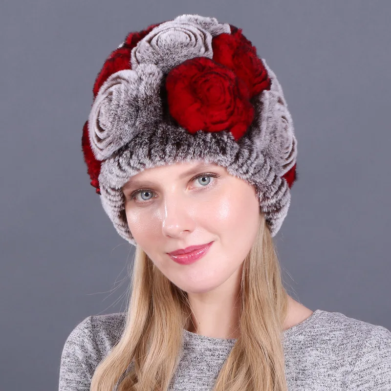 Шапка вязаная женская из натурального лисьего меха | Аксессуары для одежды