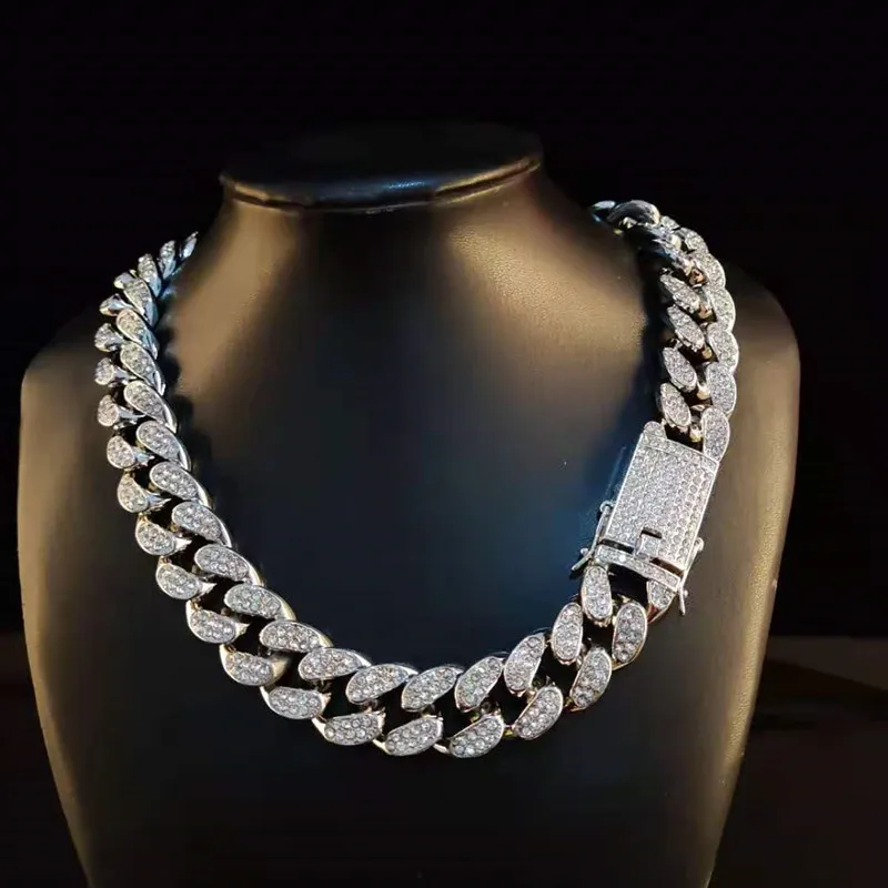 Мужская цепь в стиле хип-хоп шириной 20 мм сверкающая Ожерелье Стразы Майами