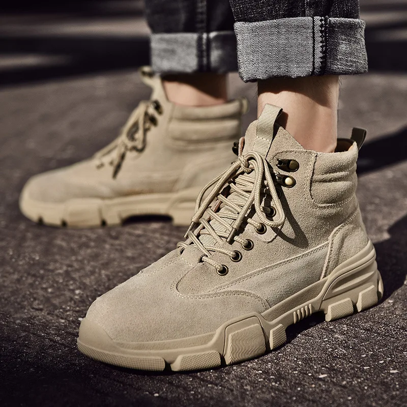 Ботинки на шнуровке новые мужские уличные полуботинки с высоким берцем рабочая
