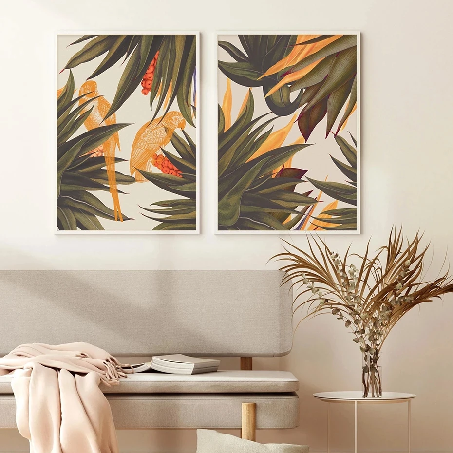 

WTQ Abstract Jungle Poster Colorful Tropical Leaves Pineapple Fruit Bird Wall Art Canvas Painting Living Room Home Decor