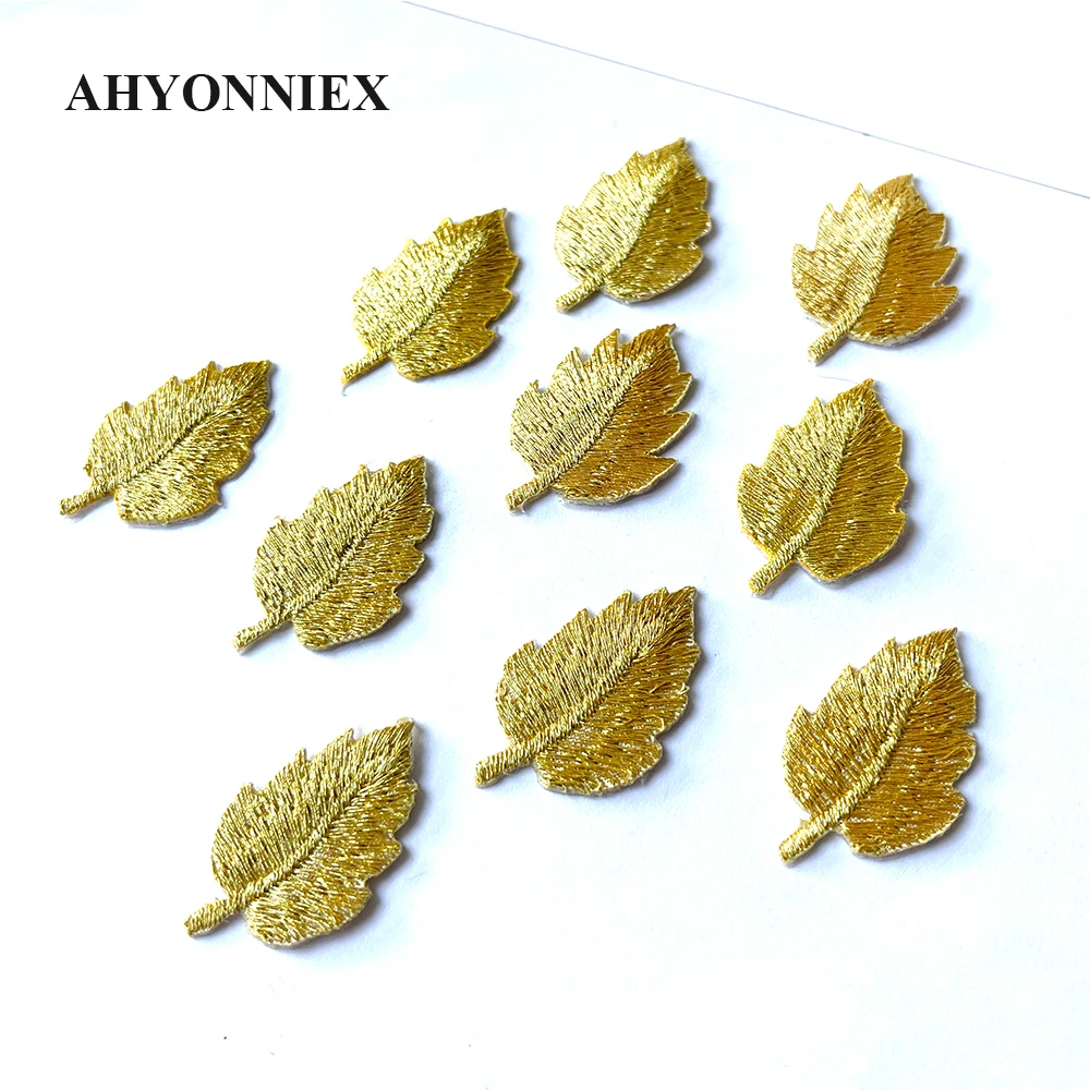 

10 шт./лот вышитая золотистая Серебристая аппликация термоклейкие нашивки с листьями для одежды аппликация для одежды свитера сумки нашивки...