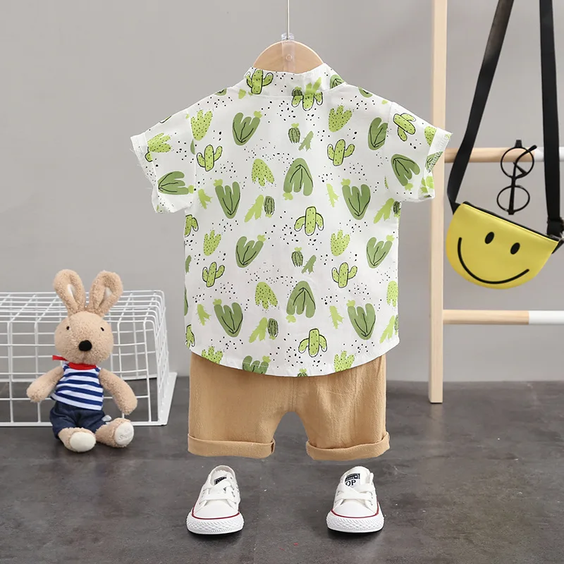 Одежда для мальчиков малышей Летняя От 1 до 4 лет с принтом растений Рубашка +