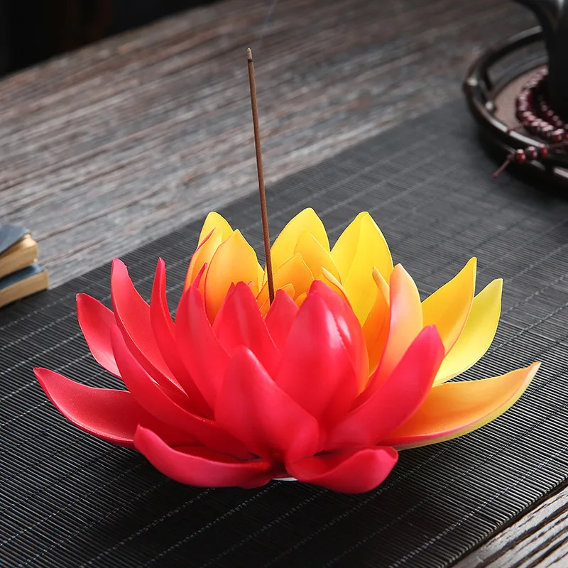 

Ceramic Red White Water lily Lotus Incense Burner Home Decor Incense Stick Holder Buddhist Incense Censer Use In Office Teahouse