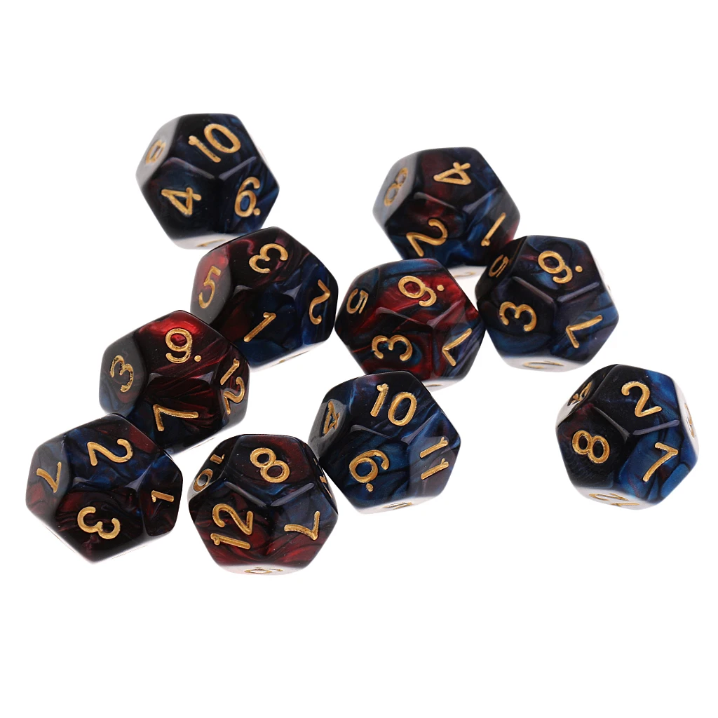 Red Blue 12mm 10 шт. 12 сторонних кубиков D12 многогранные кости для подземелий и драконов вечерние настольные игры - Цвет: Red Blue 12mm