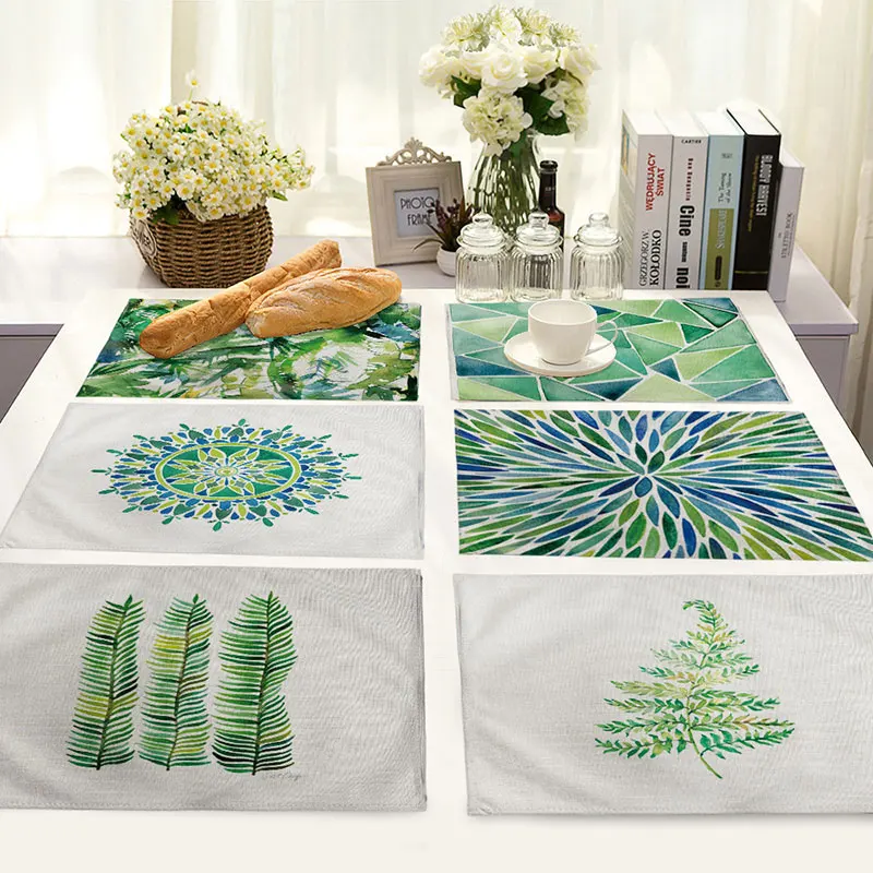 

Good Green Mood Theme Dining Table Pad Kitchen Placemat Coaster Cotton Linen Pads Western Mat Home Decor Accessory 42*32cm 1pc