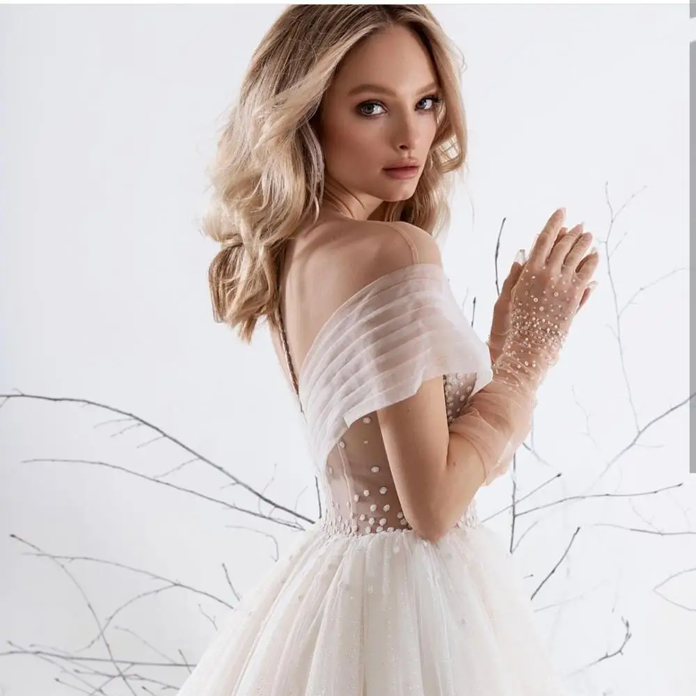 Свадебное платье 2021 ТРАПЕЦИЕВИДНОЕ принцессы с рукавами-крылышками Шлейфом Тюль