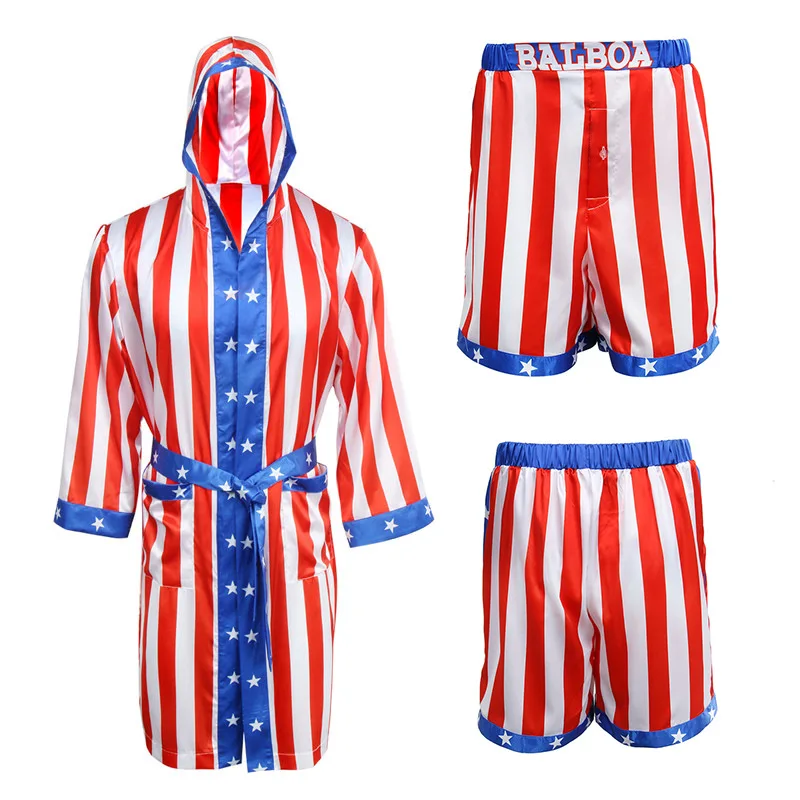 Rocky Balboa Apollo Film Boxen Amerikanischen Flagge Cosplay Robe Shorts Boxen Kostüm Robe und Shorts Erwachsene Und Kinder