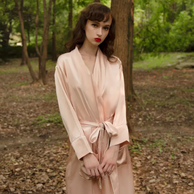 

Bride Bridesmaid Robe Gown Lady 100% Silk Kimono Bathrobe Midi Sleepwear New V-neck Wedding Intimate Lingerie Nightwear