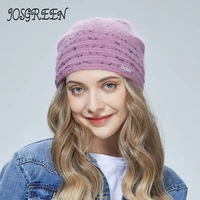 josgreen autumn and winter angola three gold thread back pinch wings all match knitted hat for ladies