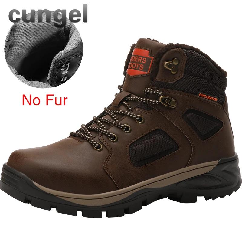 9703-brown CUNGEL/зимние теплые мужские ботинки; мужские зимние ботинки из натуральной кожи с мехом; водонепроницаемые рабочие ботильоны ручной работы; мужская обувь с высоким берцем - Цвет: 9703-brown