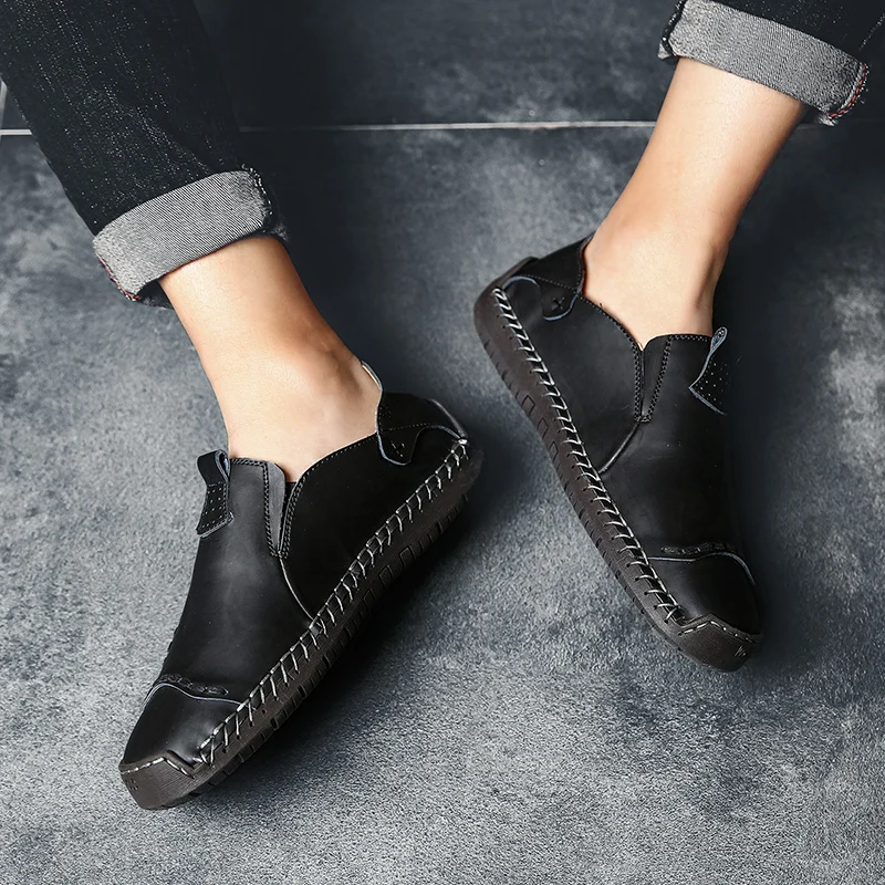 

2020 Men Shoes Flats Casual Shoe Man Leather Slip-On Loafer Men Comfortable Black Shoes Mens Luxury Designer Loafers