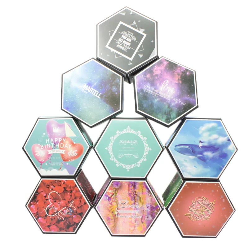 Шестиугольник DIY сюрприз любовь взрыв коробка скрапбук фотоальбом годовщина