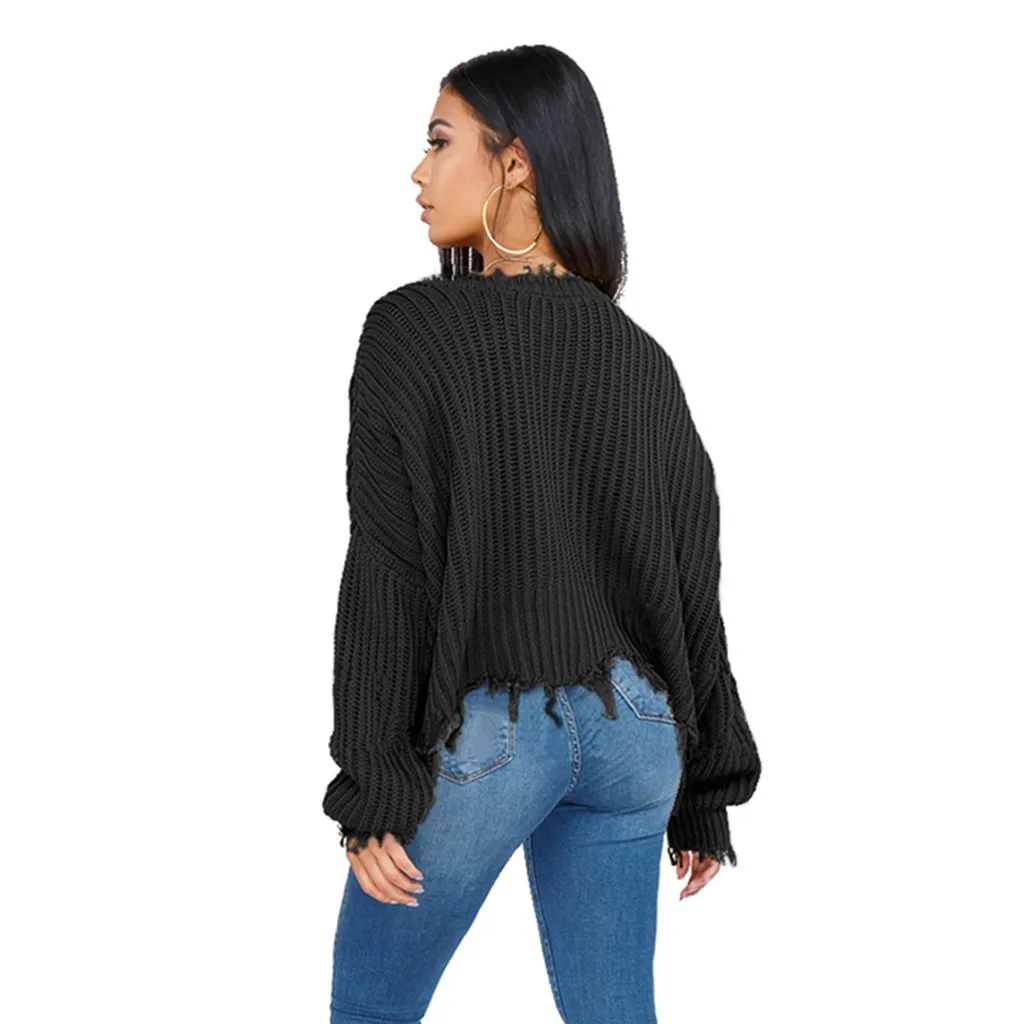 Однотонный вязаный свитер 2019 женские осенне-зимние топы с длинными рукавами