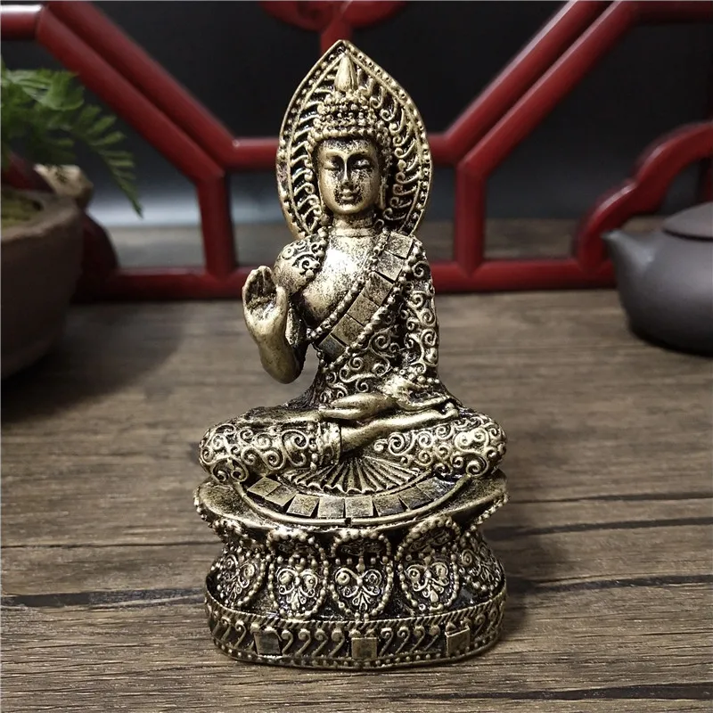 

Feng Shui Thailand Buddha Statue Figurines Bronze Color Ornaments Resin Pray Meditation Buddha Sculpture Statues Home Decoration