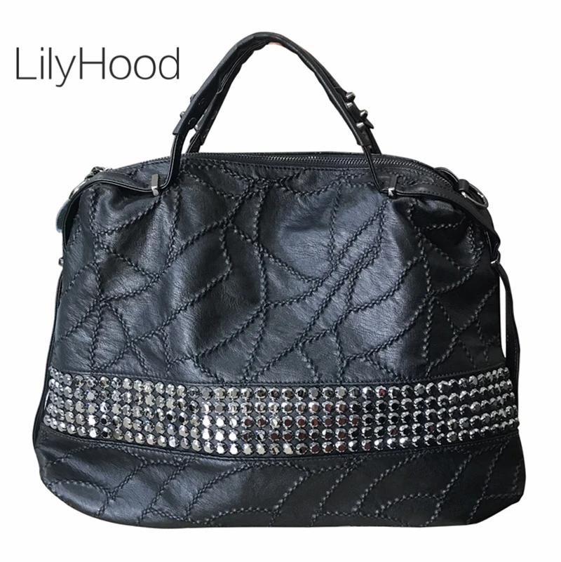 Женская сумка из ПУ кожи с заклепками ручками сверху|Сумки ручками| |