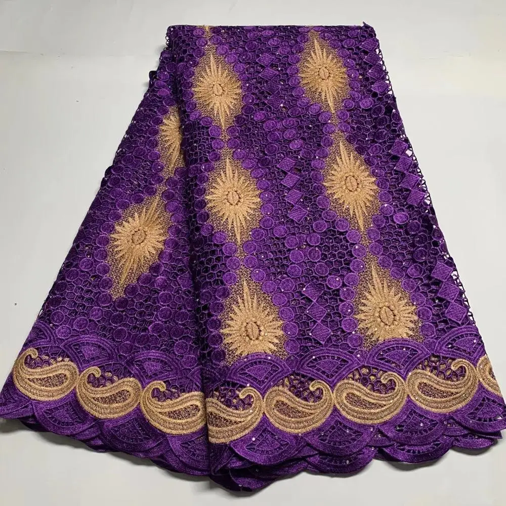 2021 последние африканские ткани шнурка 5 ярдов Фиолетовый гипюровая кружевная