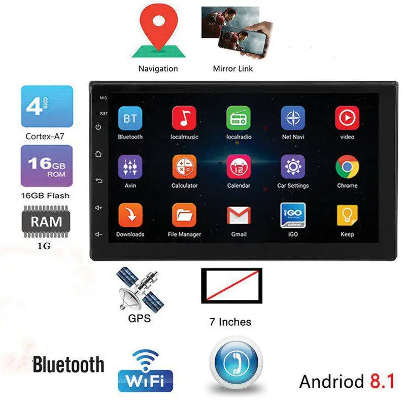 Все в одном 7 дюймов Android 8 1 двойной 2 DIN 16G четырехъядерный gps автомобильный MP5 плеер