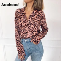aachoae women blouses autumn leopard blouse long sleeve turn down collar lady office shirt loose tops plus size blusas chemisier