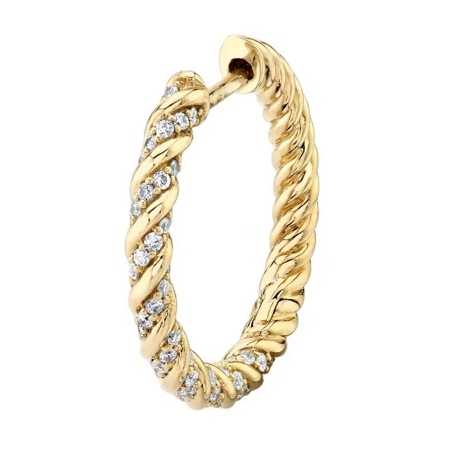 

Original Brand Jewelry Manufacturer Gold Silver 925 Pave Bling CZ Bohemian Twisted Medium Hoop Statement Earring