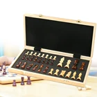 Большой деревянный Шахматный набор, Складная магнитная доска с 32 шахматными элементами, внутреннее хранилище, портативная дорожная настольная игра для детей, начинающих