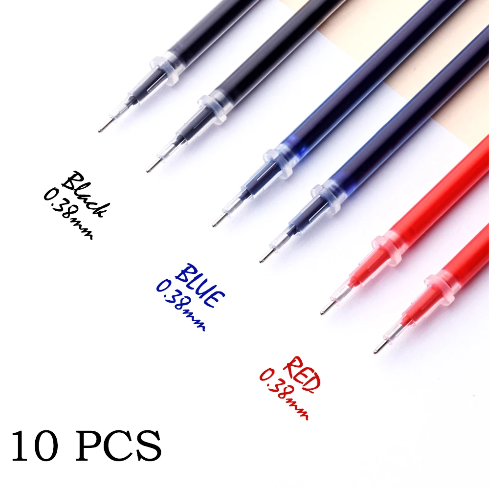 038mm 10pcsbag Gel Pen Refill Office Signature Rods Red Blue Black Ink Refill Office School Stationery Writing Supplies