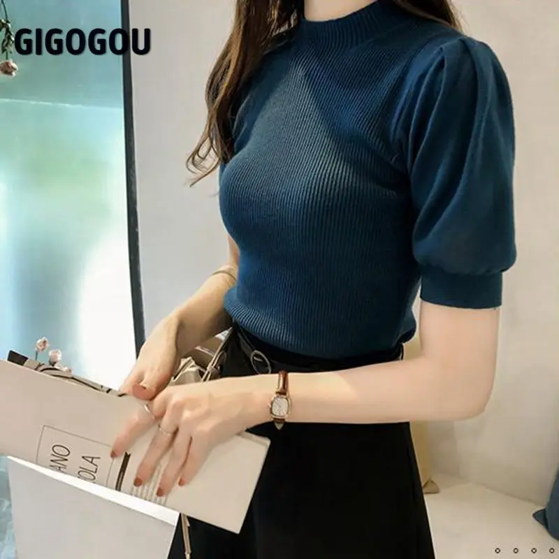 

Женский свитер GIGOGOU, вязаный мягкий пуловер с коротким рукавом, Элегантный мягкий джемпер, лето-осень 2021