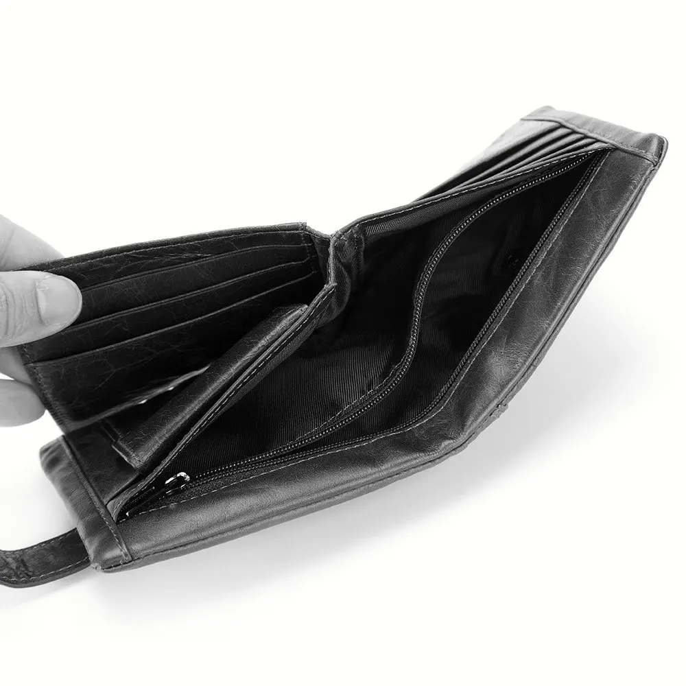 Мужской кошелек из натуральной кожи с отделением для монет черный короткий