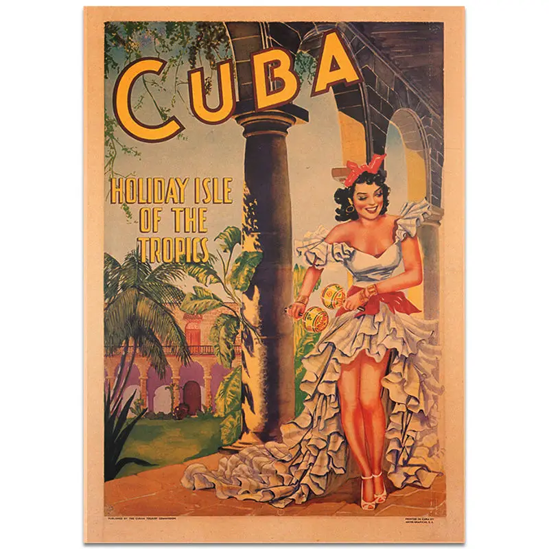NCITY170 Cuba Пейзаж Плакат ручная роспись праздник рисунок стены Искусство Наклейка оберточная бумага в винтажном стиле отель гостиная домашний декор 42x30 см - Цвет: NCITY170