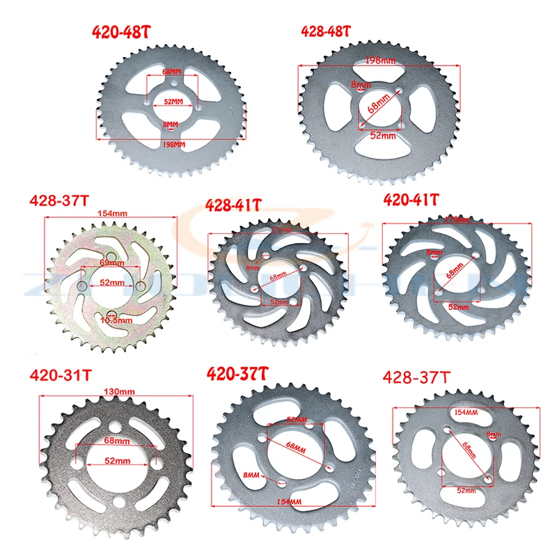 420/428 31T/37T/41T/48T зуб 52 мм Задняя звездочка подходит для Китая ATV Quad Pit Внедорожный