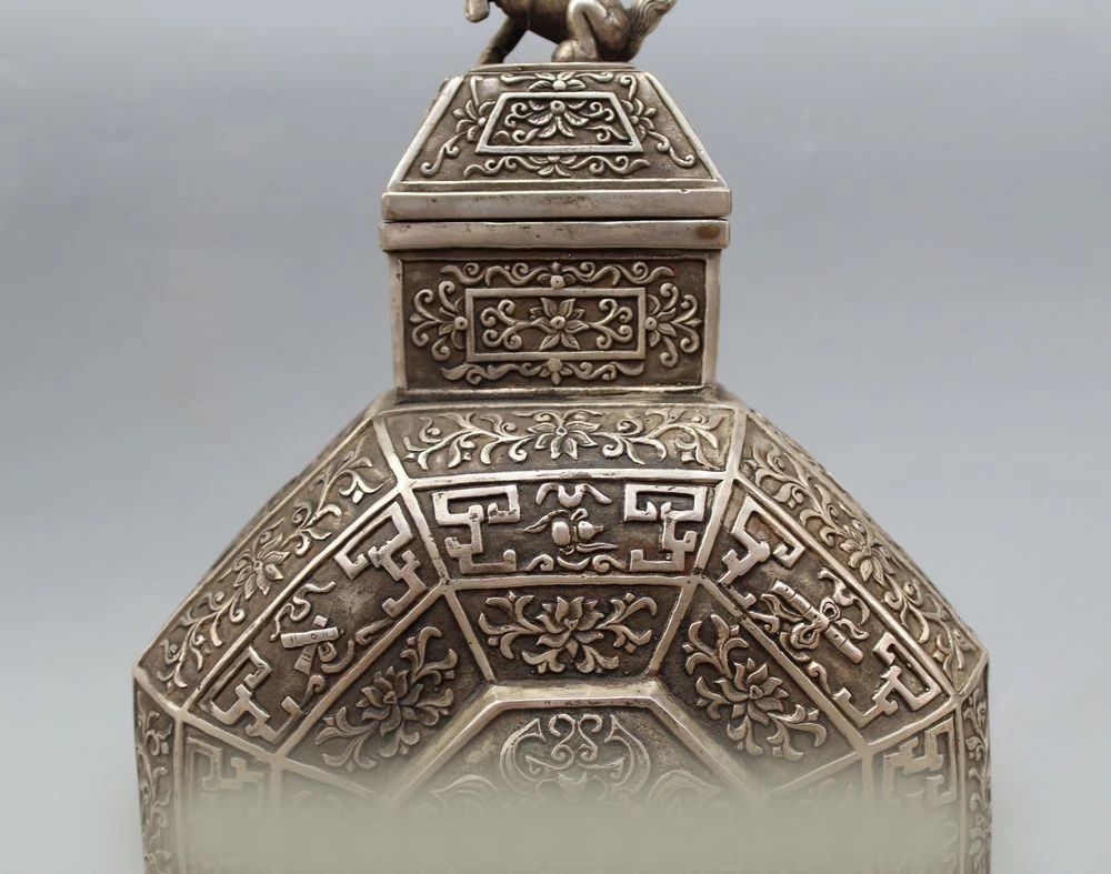 14 &quotпомеченный Китайский серебряный Килин восемь ваза для сокровищ цветочный